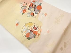 引箔雪輪に花車・鼓模様織出し名古屋帯